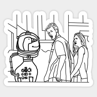 Distracted Boyfriend Meme Sci Fi Astronaut Goose Line Drawing Sticker